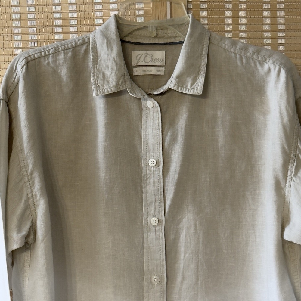 J Crew Sz 8 Baird Mcnutt Irish Linen Shirt Womens Dip Dyed Stone Relaxed Beige - Picture 2 of 11